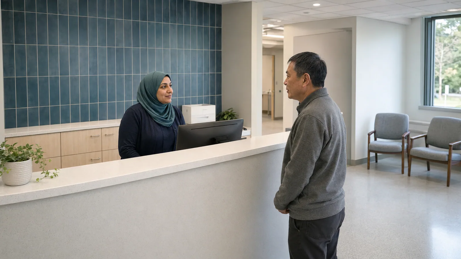 Front desk inside a physical therapy clinic